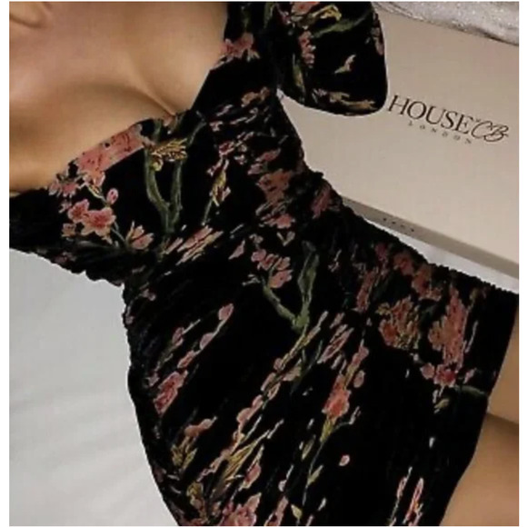 House of CB Dresses & Skirts - House of CB Floral Velvet Ruched Noella Womens Dress Medium NWT
